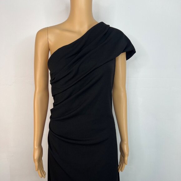 Adrianna Papell Crepe One Shoulder Maxi Gown Size 18 Black Stretch Dress - Picture 4 of 11